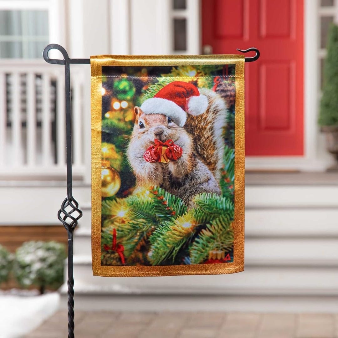 Santa Squirrel Christmas Garden Flag 2 Sided Lustre