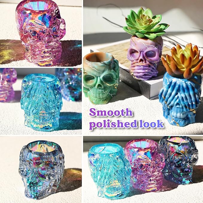 LET&#x27;S RESIN Skull Resin Molds, Hear-no, Speak-no, See-no 3 Pcs Skull Silicone Molds for Resin Crafts, Cute Epoxy Resin Molds Silicone for Resin Casting, DIY Craft, Home Decor