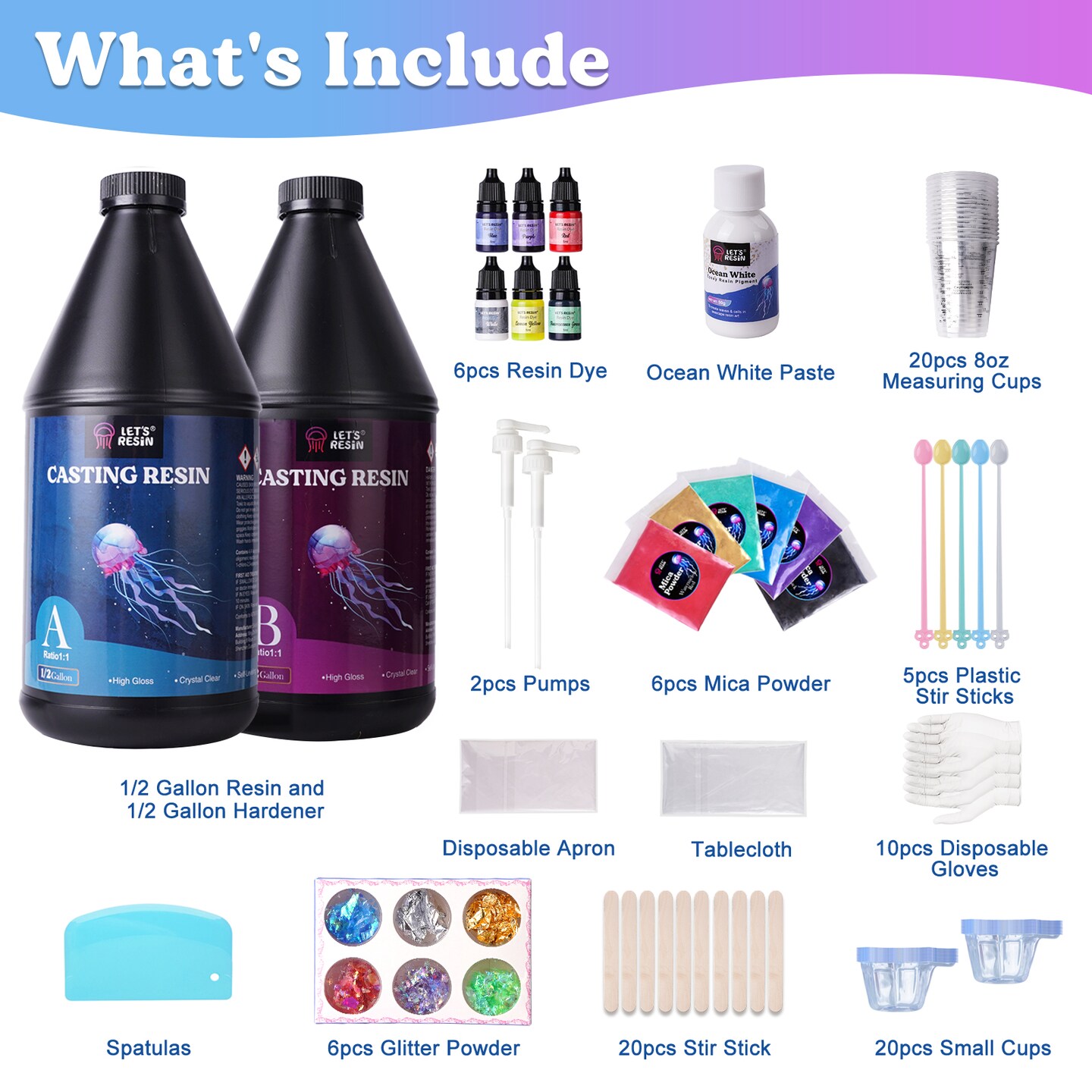 LET&#x27;S RESIN 1 Gallon Casting Epoxy Resin with Pumps, Crystal Clear Epoxy Resin Kit for Beginners, with Ocean White Paste, Color Pigment, for DIY Art, Craft,Jewelry,River Table