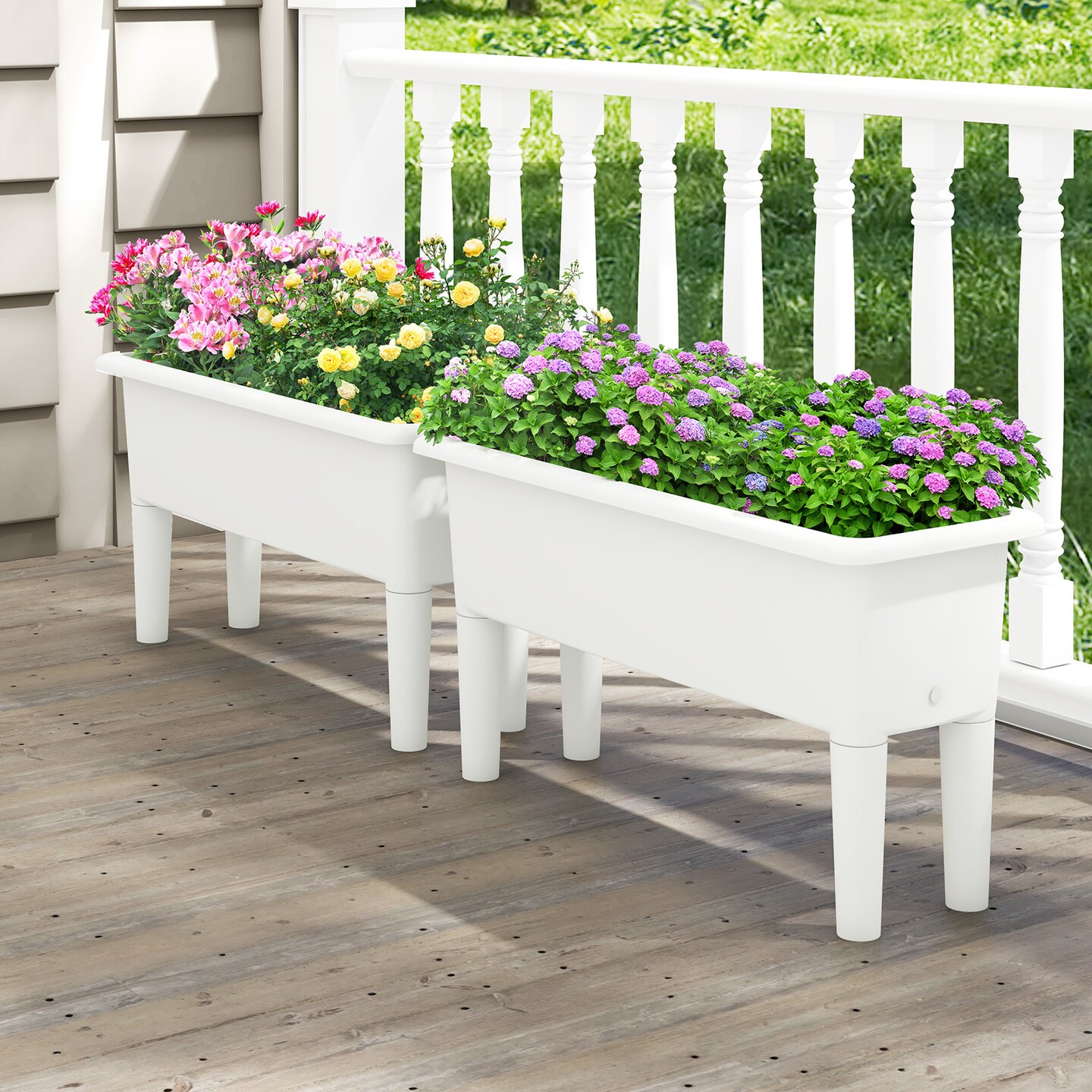 2 PCS Raised Garden Beds Self-Watering Planter Box with Detachable Legs and Drainage Hole