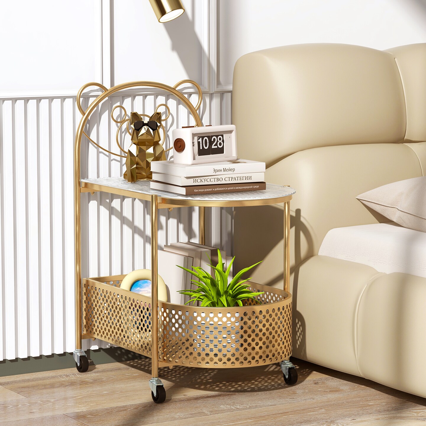 2-Tier Glass Coffee Table with Distinctive Bear Pattern - Mobile Design Ideal for Living Room and Home Office Use