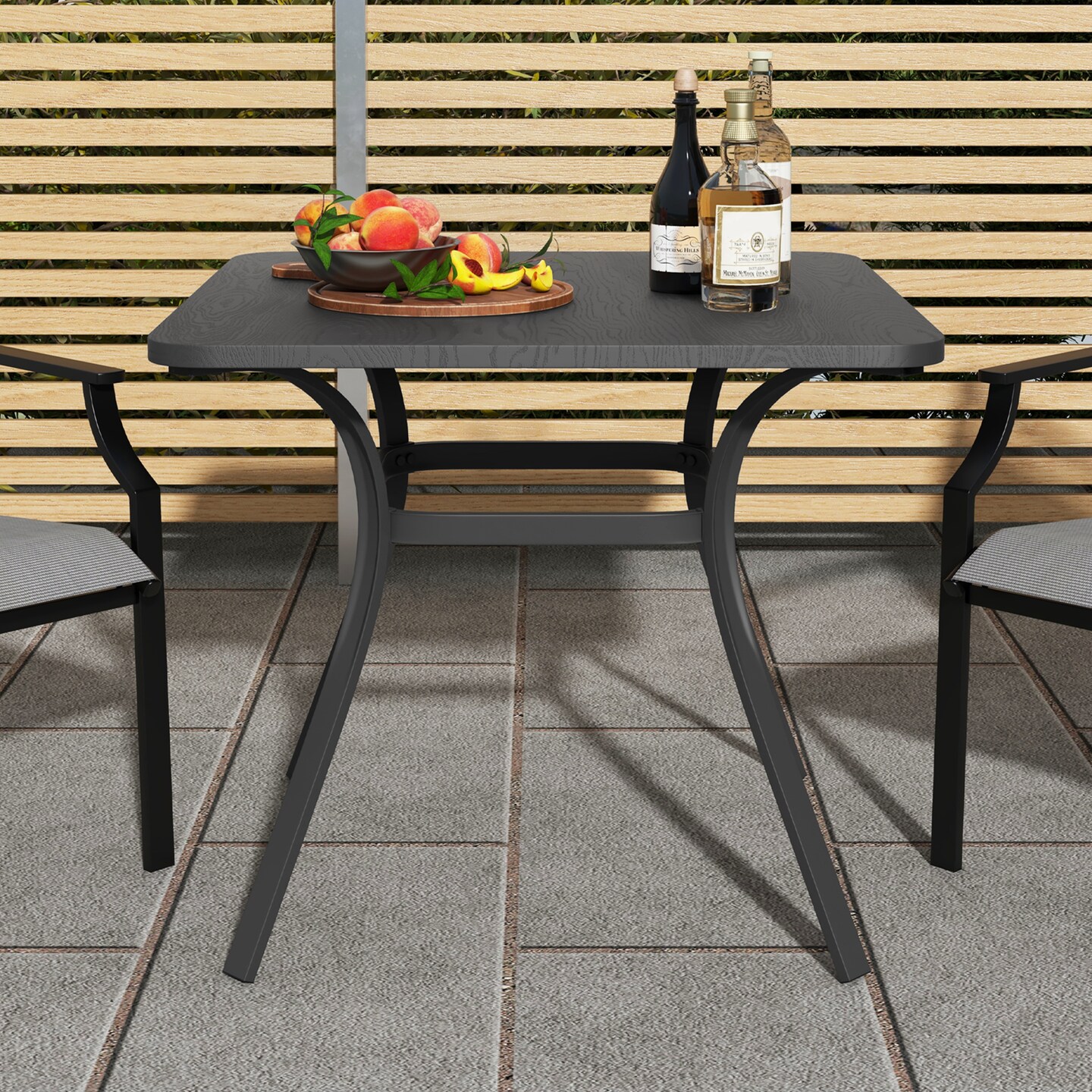 32" Square Outdoor Grey Metal Patio Dining Table for 4 with Wood-Like Top and Frame