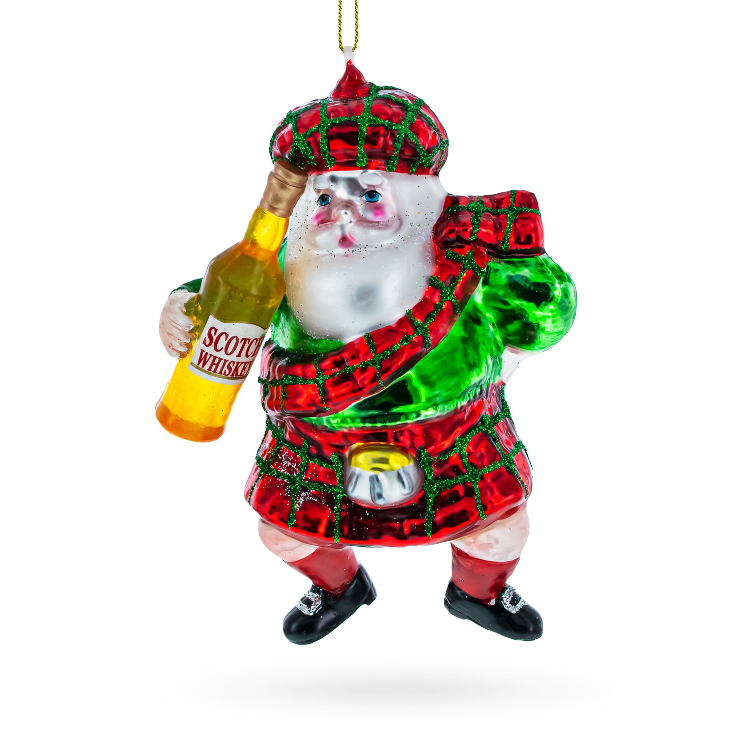 Scottish Santa with Whiskey Blown Glass Christmas Ornament