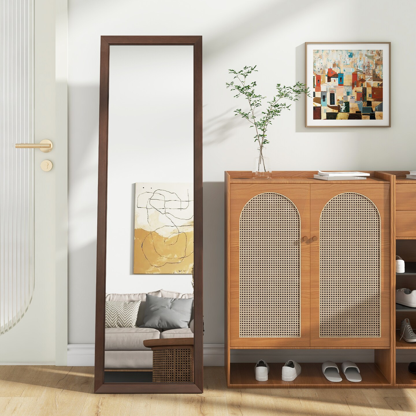 Full Length Mirror with Stand and Solid Wood Frame