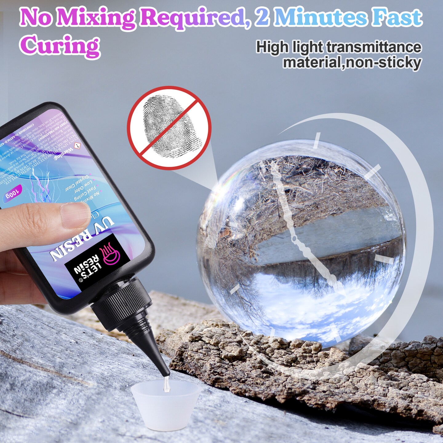 LET'S RESIN UV Resin, 300g Low Viscosity Crystal Clear Thin UV Resin Kit, Quick-Curing & Low Shrinkage Ultraviolet Epoxy Resin for Crafts, Casting, UV Resin Molds