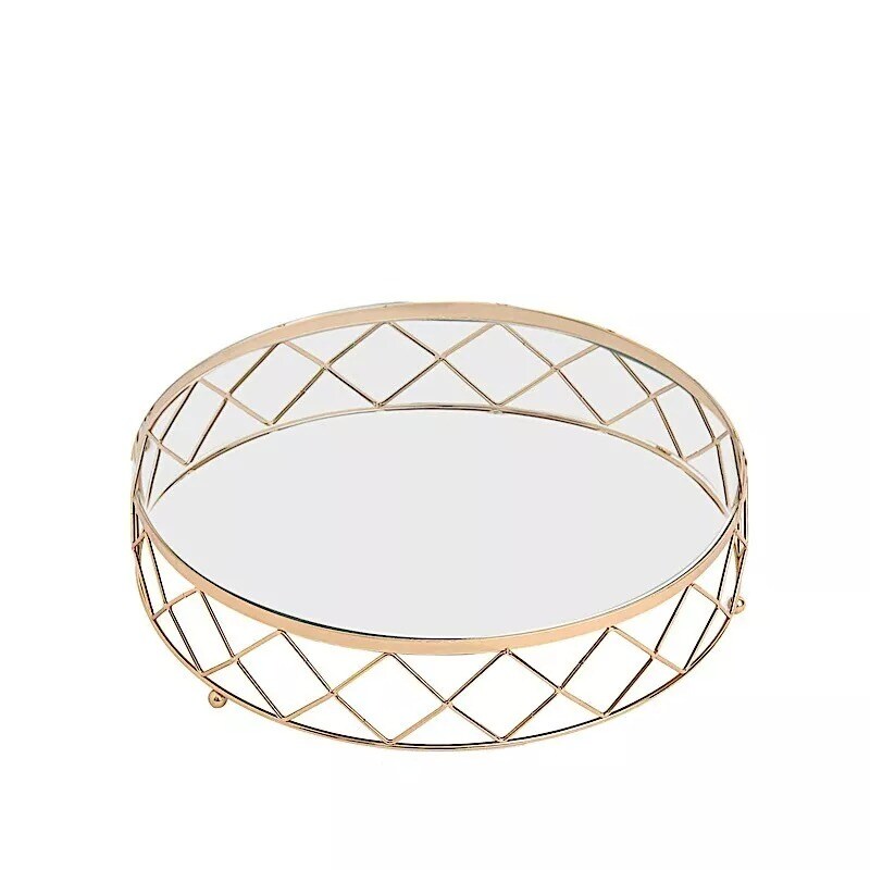 Gold Clear 16 in Round Metal Glass Geometric CAKE STAND Wedding Home Decorations