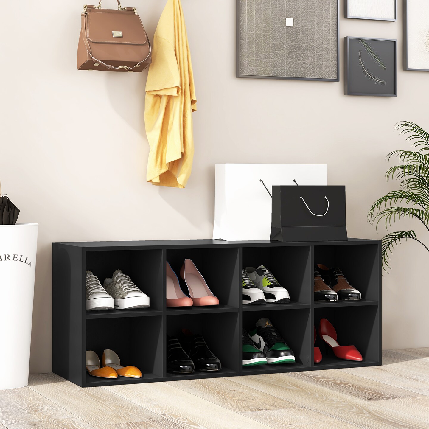 8 Cubbies Shoe Organizer with Screws and Non-Slip Foot Pads