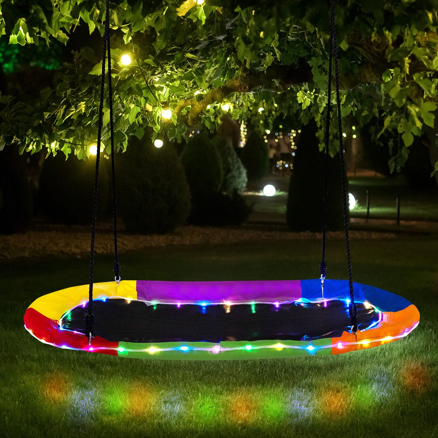 60-Inch Saucer Swing with LED Lights, Multicolor Swing for Kids and Adults - 60&#x22; x 32&#x22;(L x W)