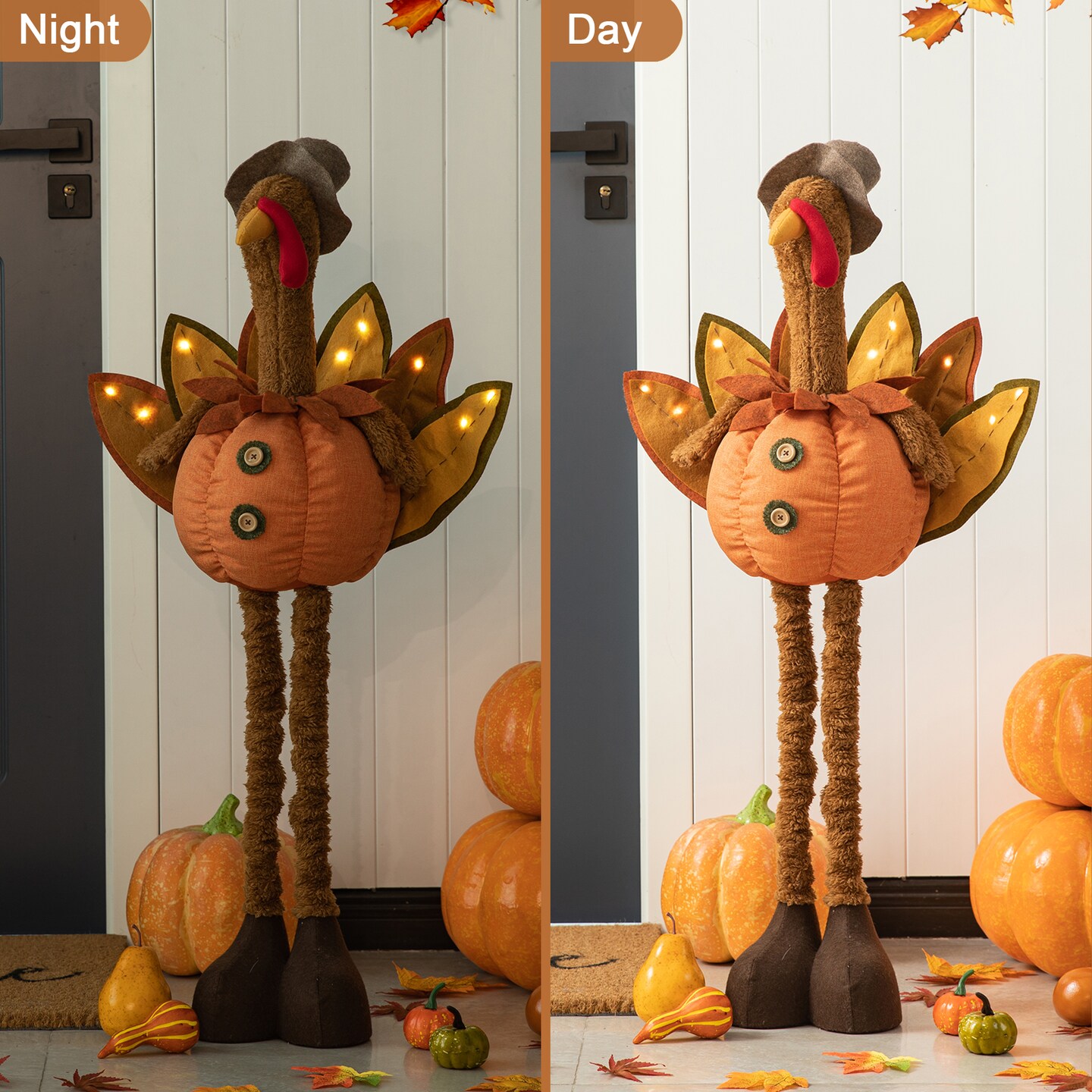 37&#x22;H/24&#x22;H Fabric Turkey Standing Decor, With Telescoping Legs and Timer