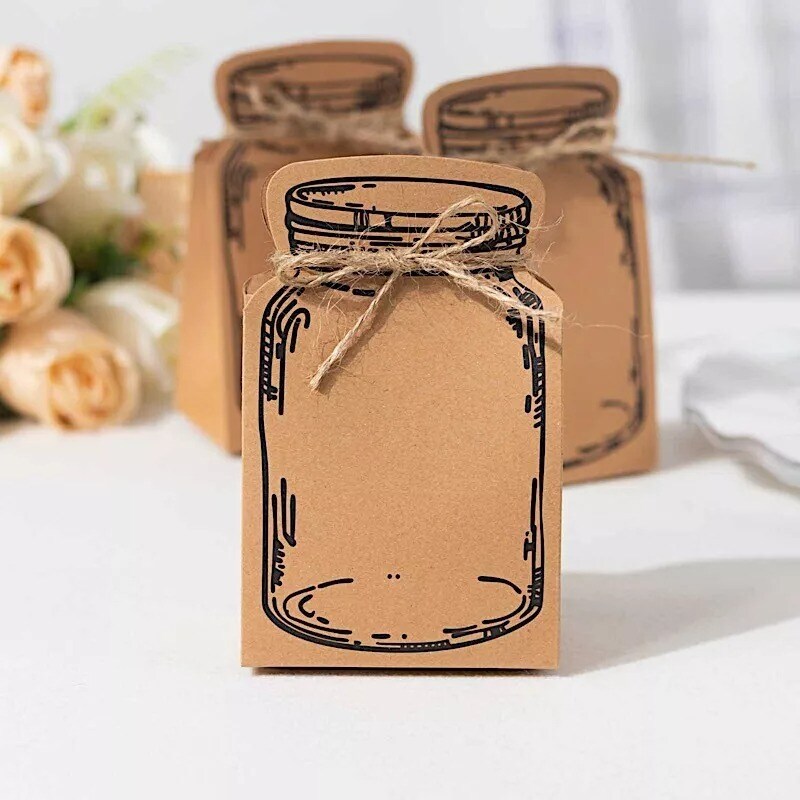25 Natural Mini Mason Jar Shaped Paper Gift Boxes Jute Rope Ties Party Events