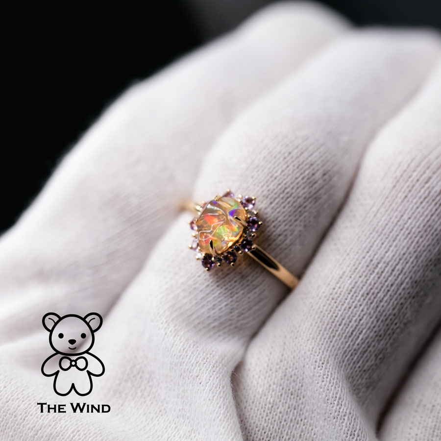 The Wind Opal Mexican Fire Opal Diamond Engagement Ring – 18K Gold, Natural Opal, 1.05 CT - View #2