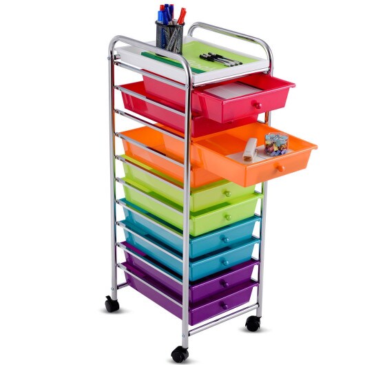 10 Drawers Rolling Organizer Cart Craft Utility Mobile Trolley - Multi