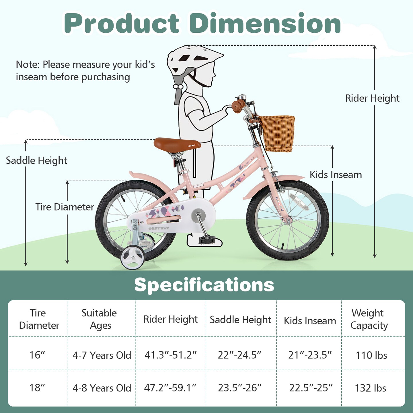 Kids Bike Adjustable Bicycle with Reflectors and Bell for Children 4-8 Years Old