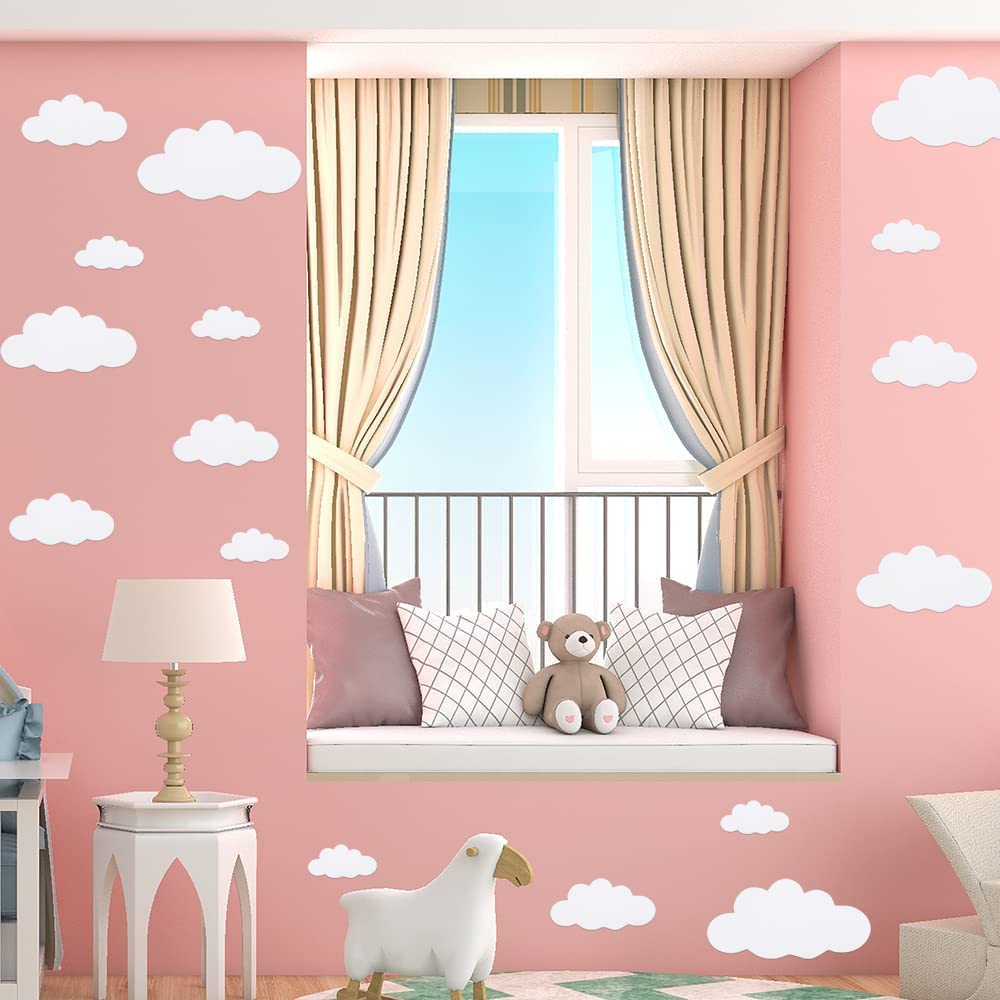 31 pcs Big Clouds Vinyl Wall Decals DIY Wall Sticker Removable Wall Art Decor 4-10 inch for Living Room Nursery Kids Room(White)