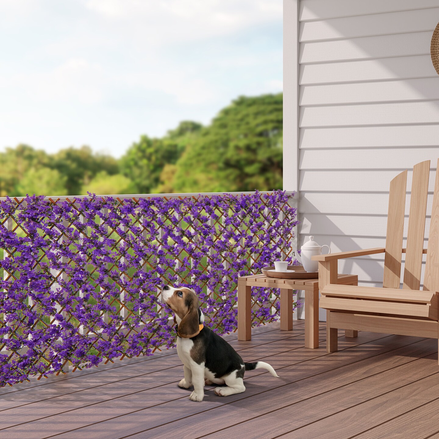 Decorative Faux Purple Eucalyptus Fencing Panel with Real Willow Frame for Balcony Patio - 71" x 36" (L x W)