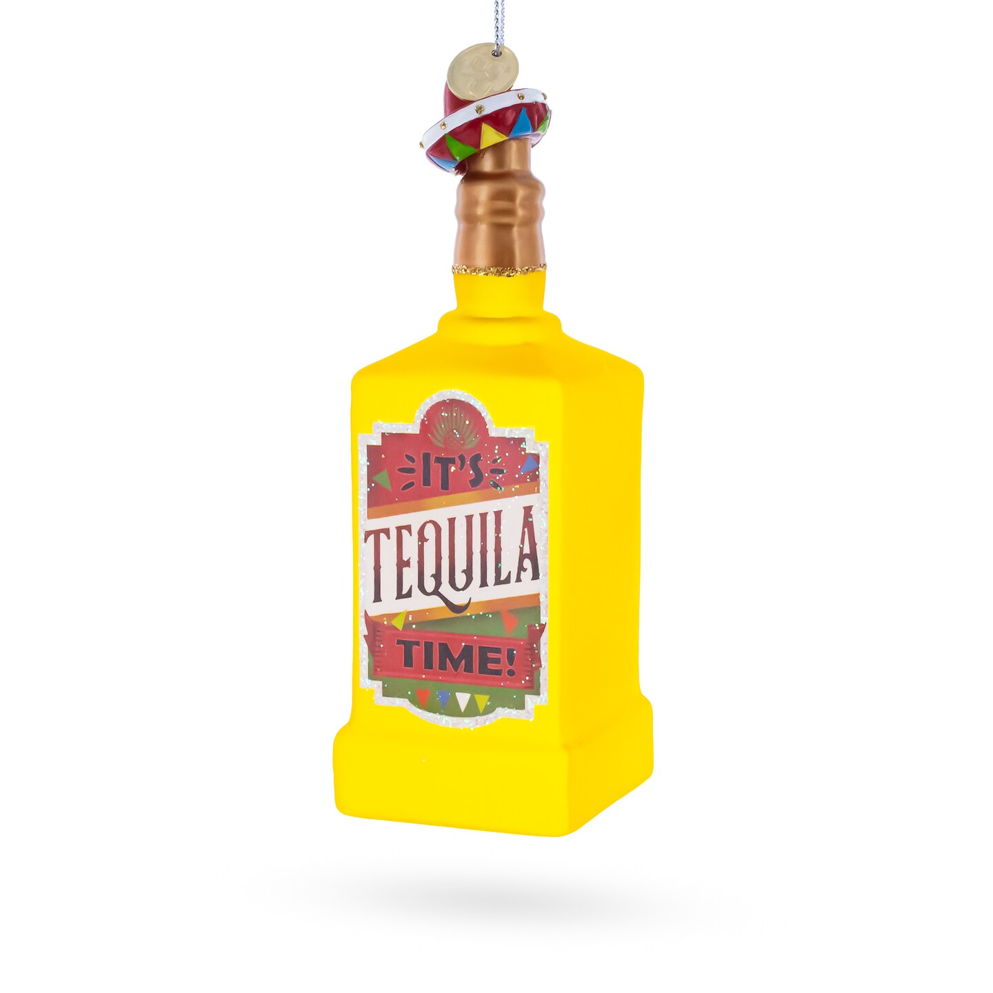 Tequila Bottle with Sombrero Blown Glass Christmas Ornament