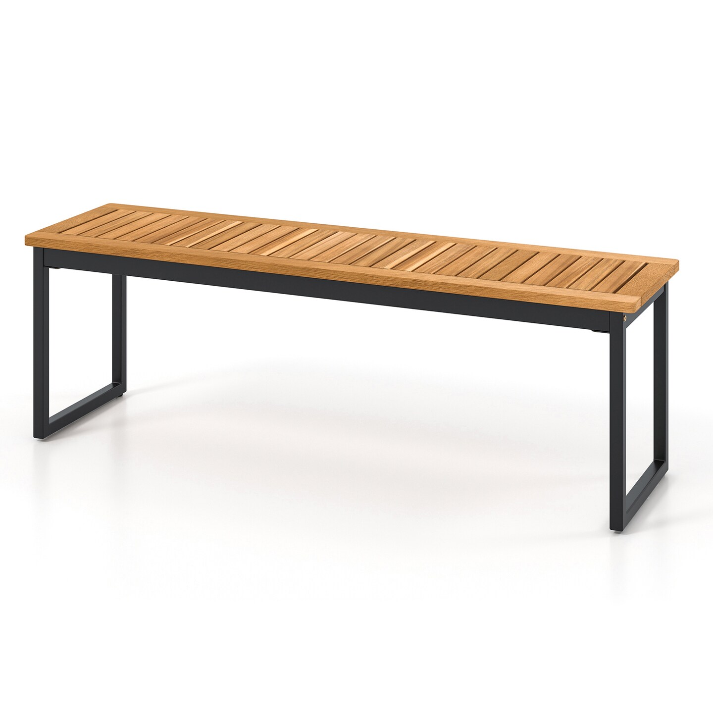 Patio Dining Bench Backless with Slatted Seat and Metal Legs - Multi