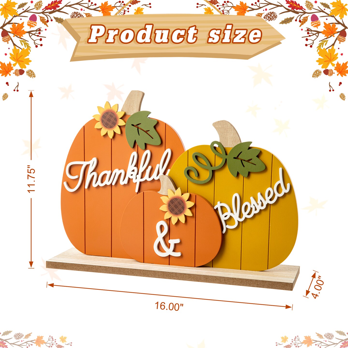 16&#x22;L Thanksgiving Wooden Pumpkins Table Decor