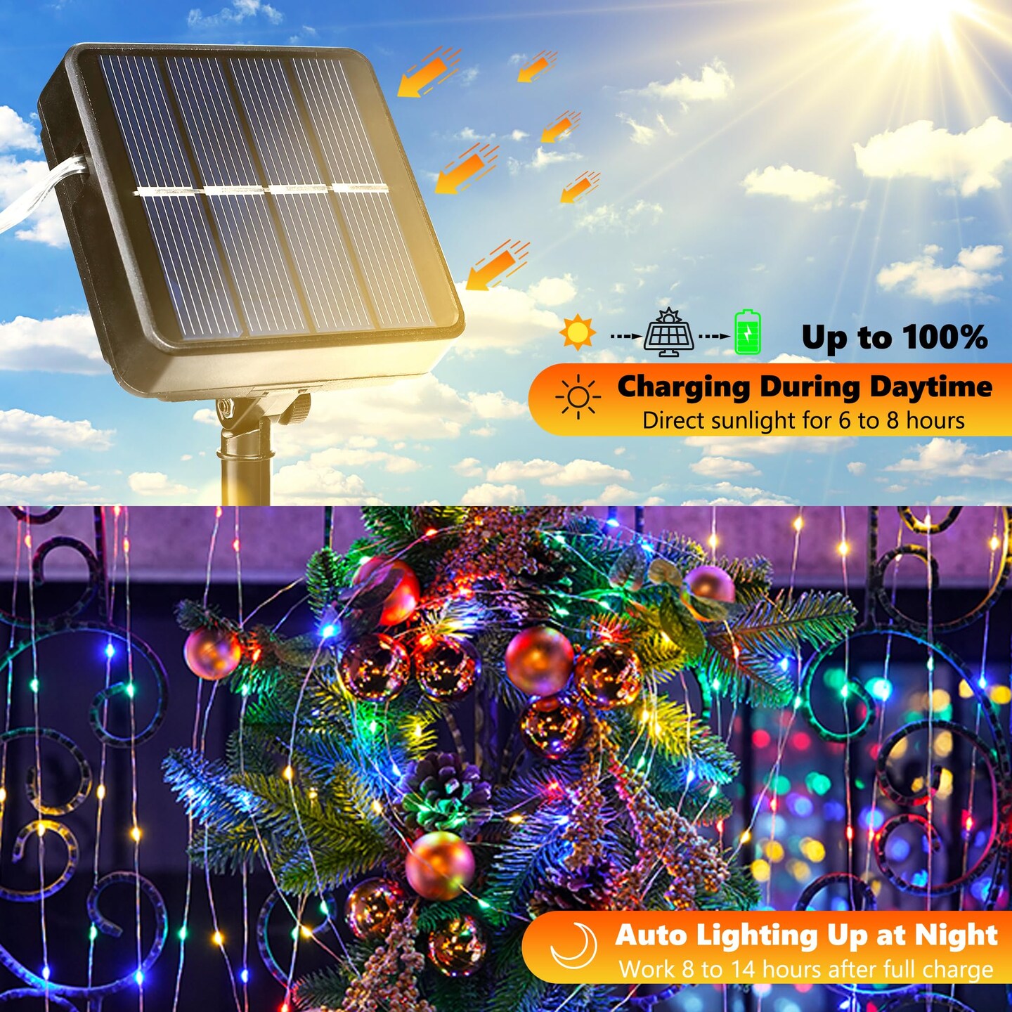 Joomer Solar String Lights Outdoor, 2Pack Total 100FT 300LED 8 Modes Solar Fairy Lights,Waterproof Lights for Tree, Patio, Garden, Outdoors Decoration (Multicolor)