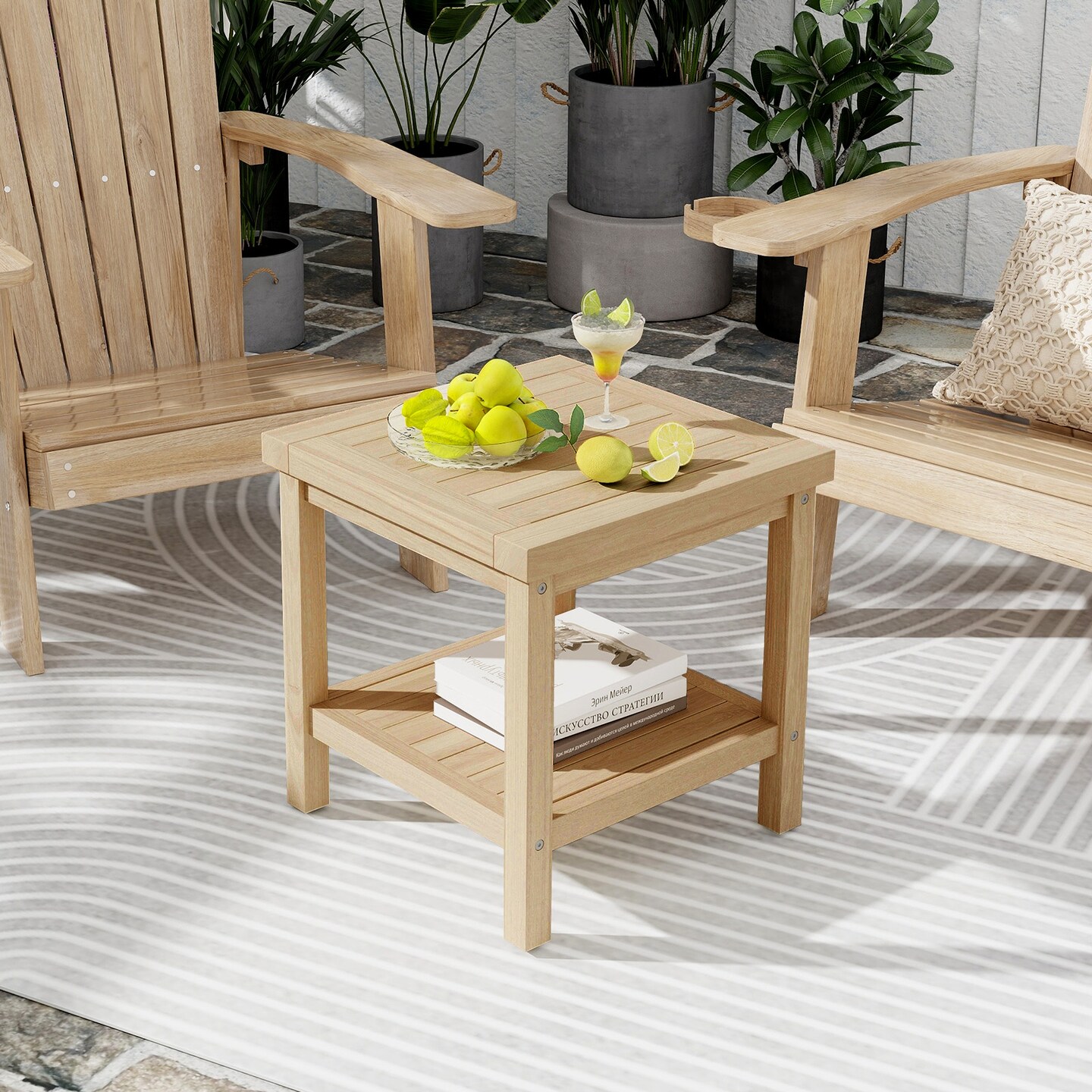 2-Tier Outdoor Side Table with Shelf for Porch Deck Garden - 20&#x22; x 20&#x22; x 20&#x22; (L x W x H)