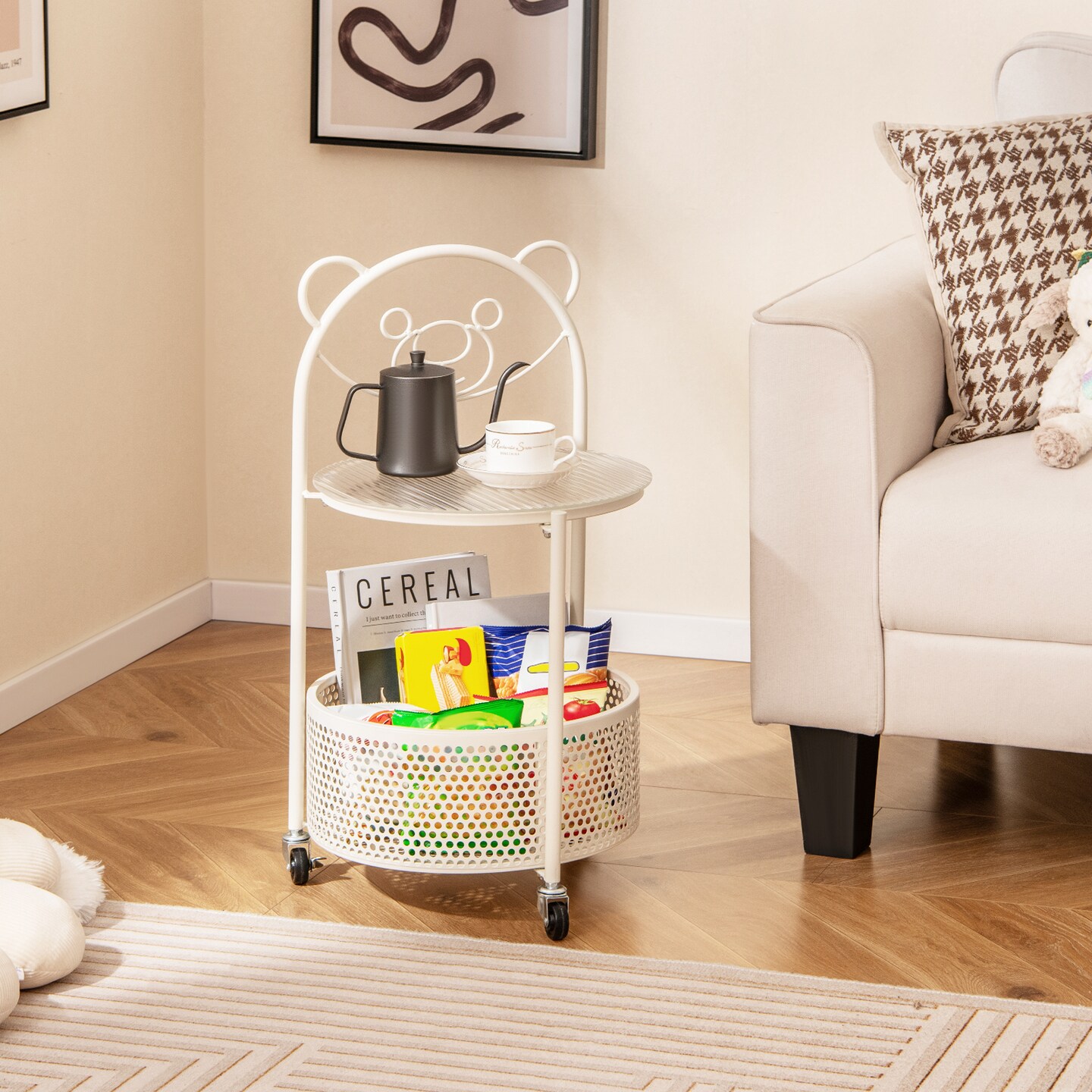 Modern Sofa Side Table on Lockable Wheels for Any Room - 16" x 14.5" x 28"(L x W x H)