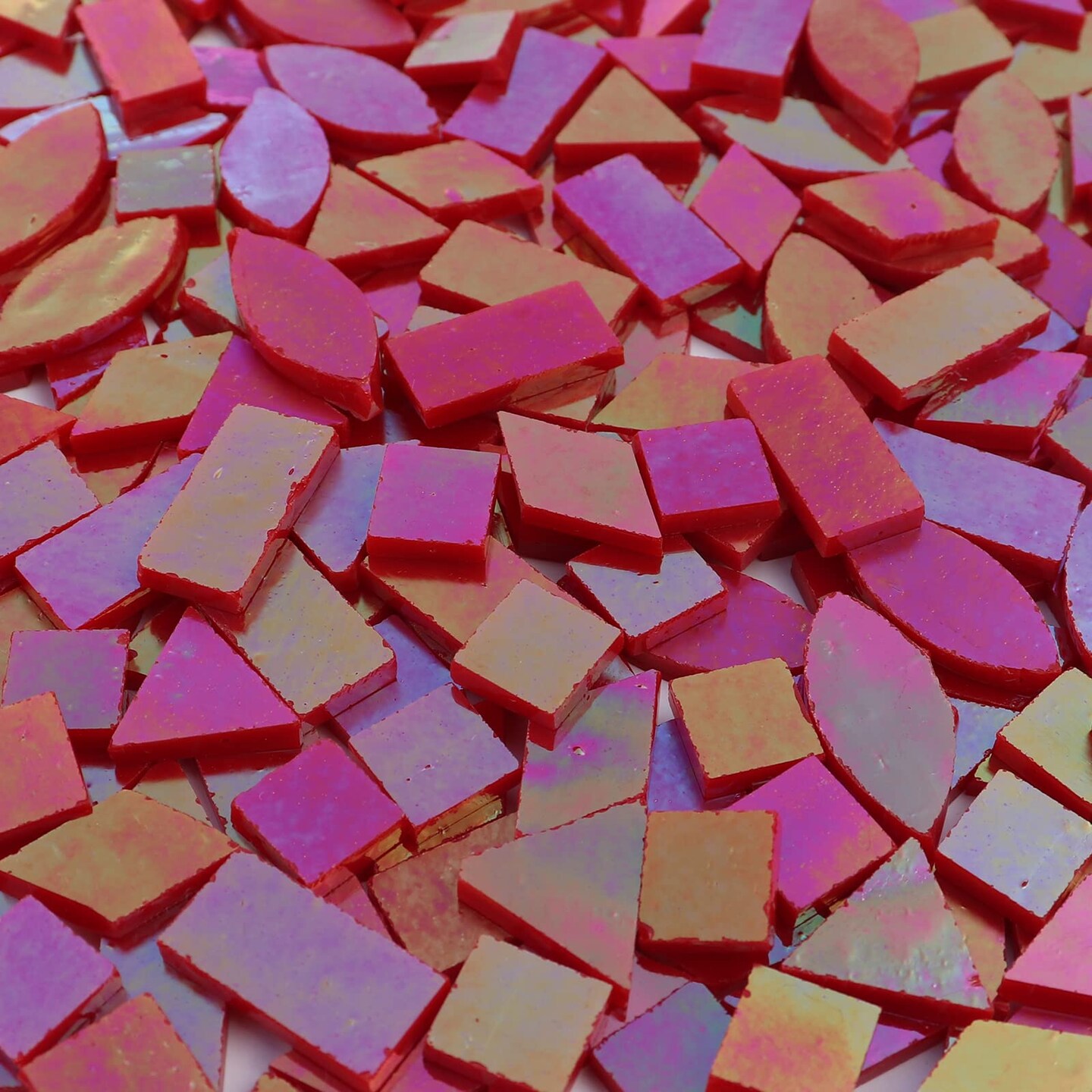LITMIND Iridescent Glass Mosaic Tiles for Crafts, 240 Pieces 5 Shapes Mixed Red Stained Glass Pieces, Mosaic Kits for Adults (Iridescent Red)