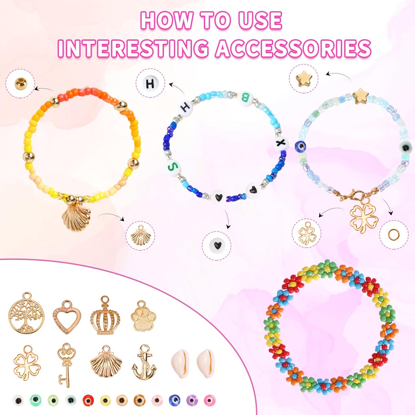 QUEFE 120 Colors Glass Seed Beads Friendship Bracelet Kit 36000pcs 3mm Beads for Bracelet Making Kit with Letter Beads Accessories Charms and Pendants Kit for Necklaces Making, DIY, Gift, Craft