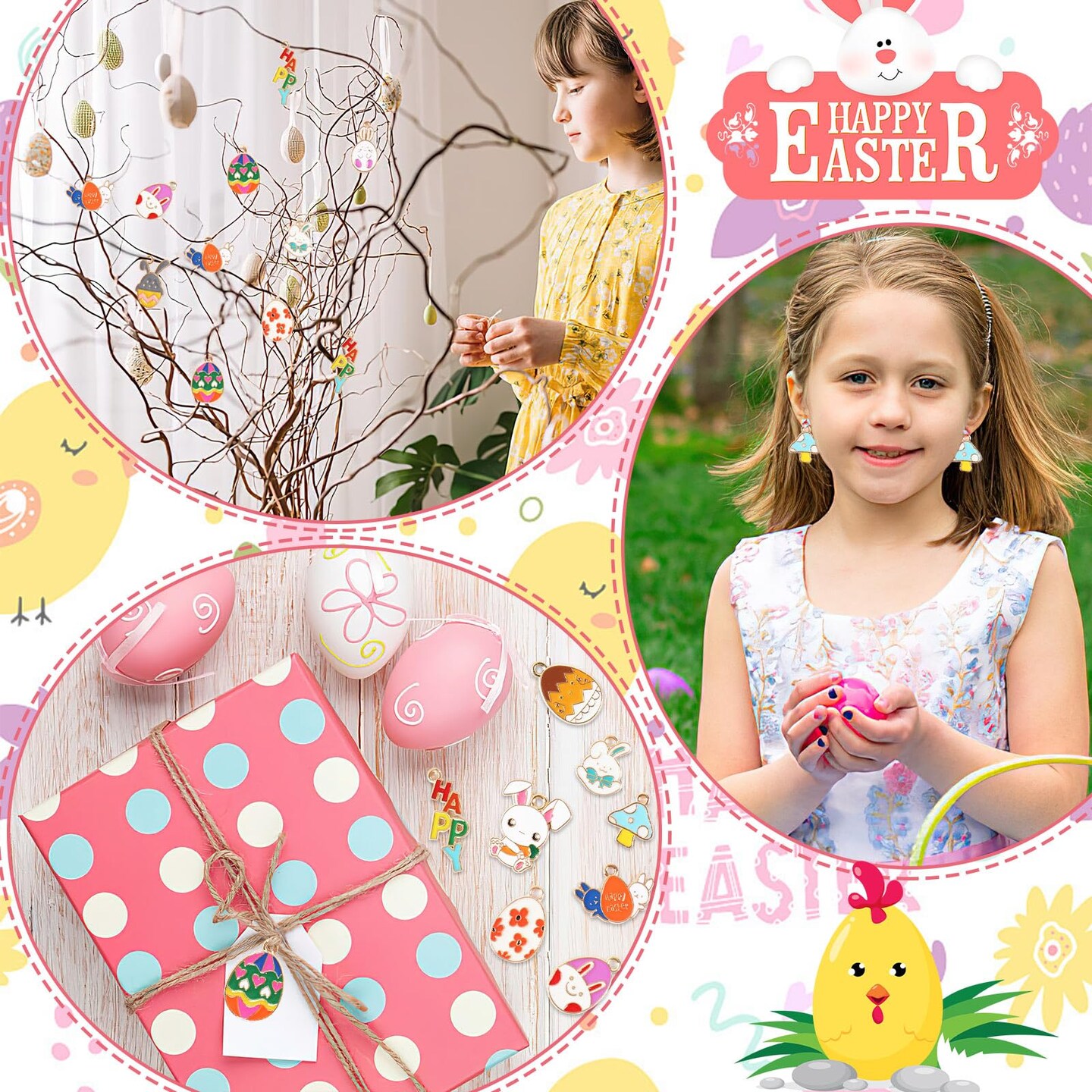 SANNIX 350pc Easter Charms for Jewelry Making - Bulk Easter Egg Bunny Rabbit Pendant Charms for Bracelet, Necklace, Earring Crafts