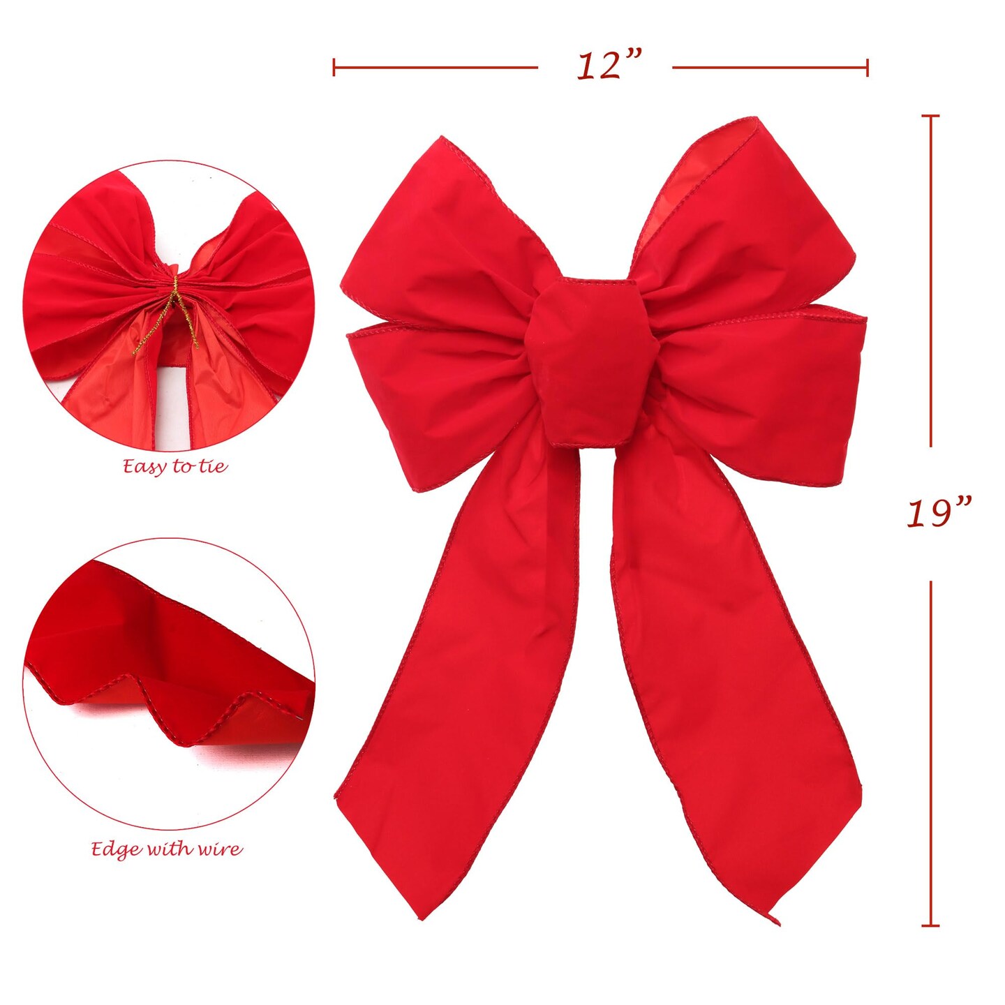 Set of 24 Vibrant Red Wired Bows | Perfect for Holiday Gifts, Wreaths &#x26; Party Decor | Easy to Shape &#x26; Durable for Multiple Seasons | Festive Christmas Decoration - 2024 Christmas Collection, Floral Home by Artificial Flowers
