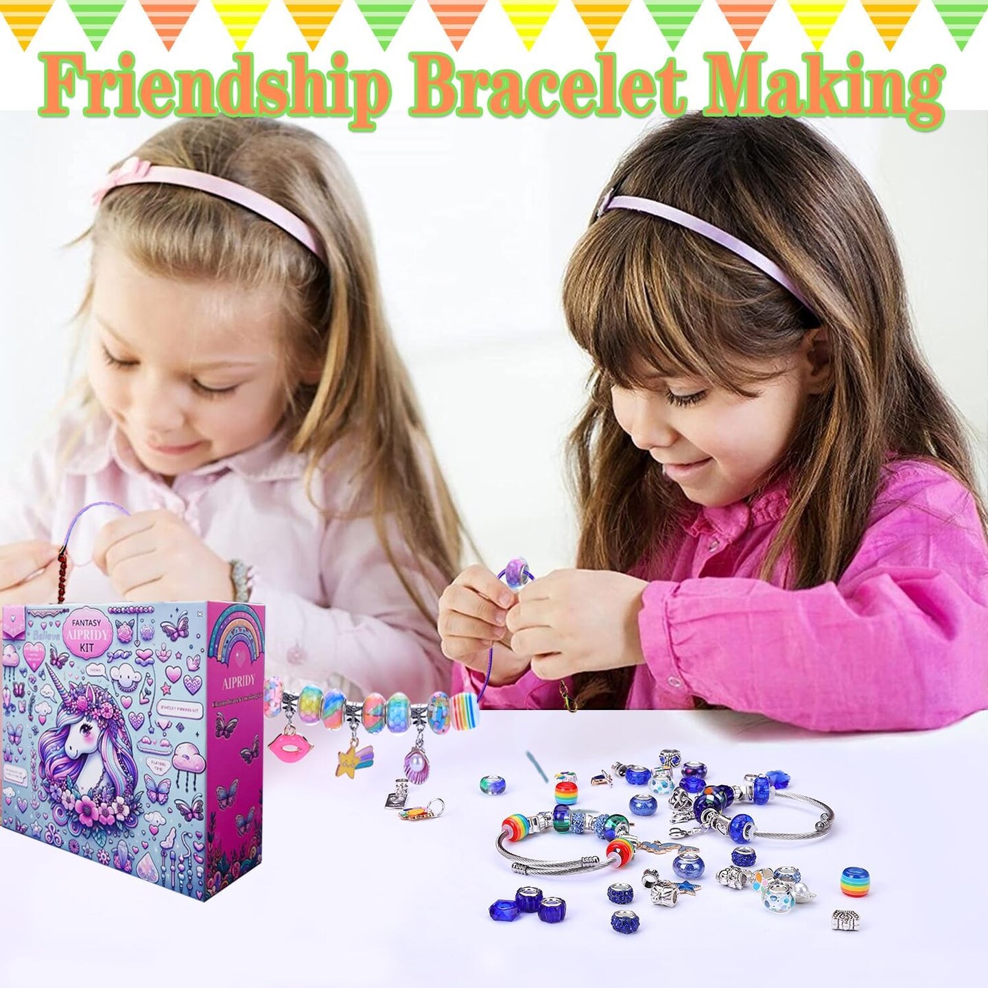 208PCS Unicorn Mermaid Charm Bracelet Making Kit for Girls – DIY Jewelry Craft Set with Beads, Charms, Necklaces & Bracelets, Gift for Kids Ages 5–12 (Pink & Aqua)