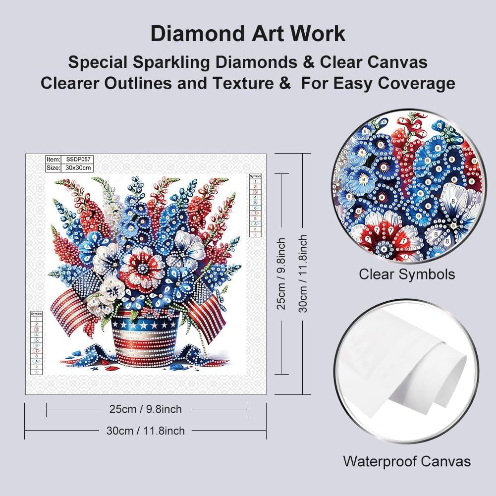 Special Shape Flower Diamond Art Painting Kits for Adults,Flag Diamond Art Kits for Beginners,Flower Pot Diamond Art Kits for Home Decor12×12inch/30×30cm