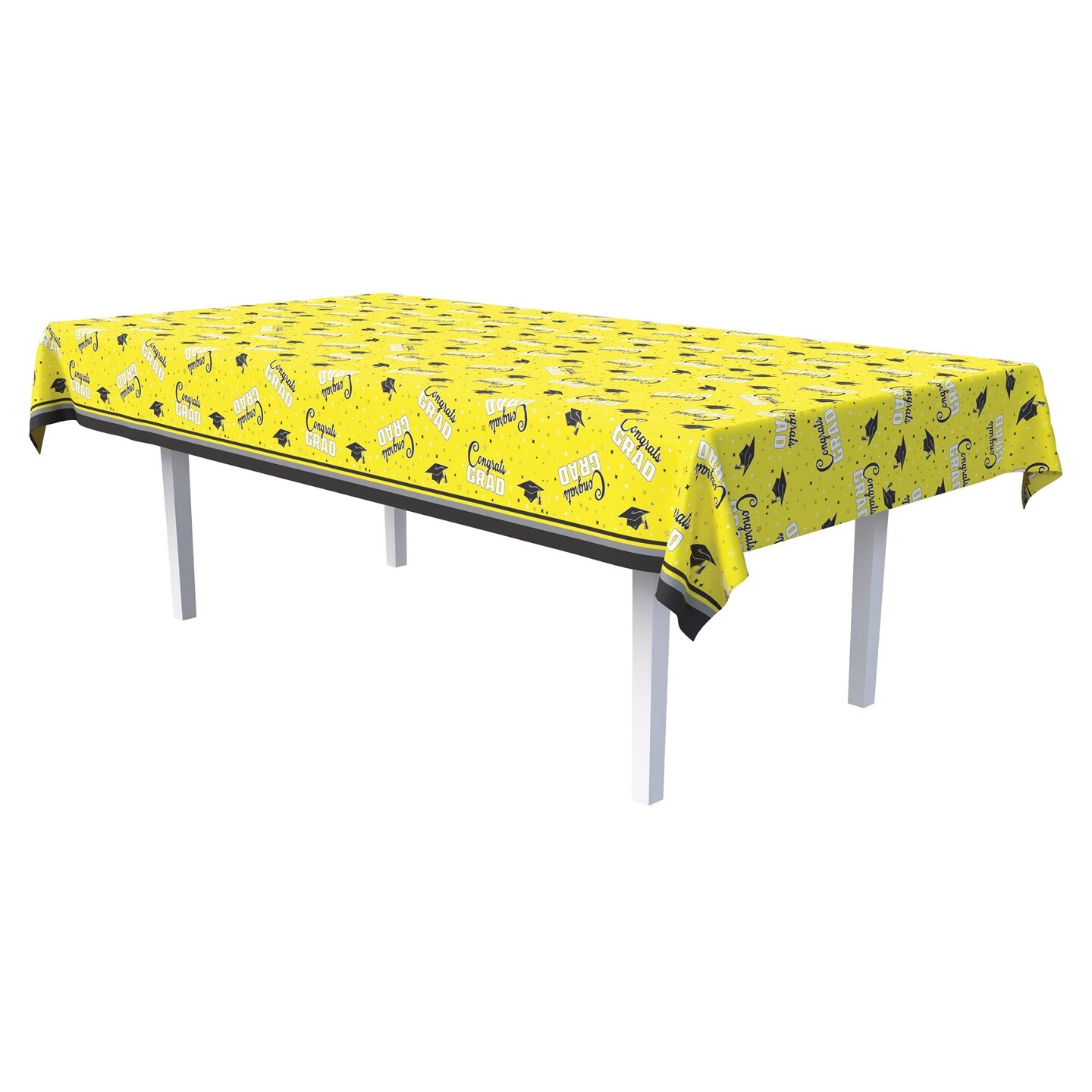 12 Pack Bulk Congrats Grad Yellow Plastic Tablecover 54 inch x 108 inch