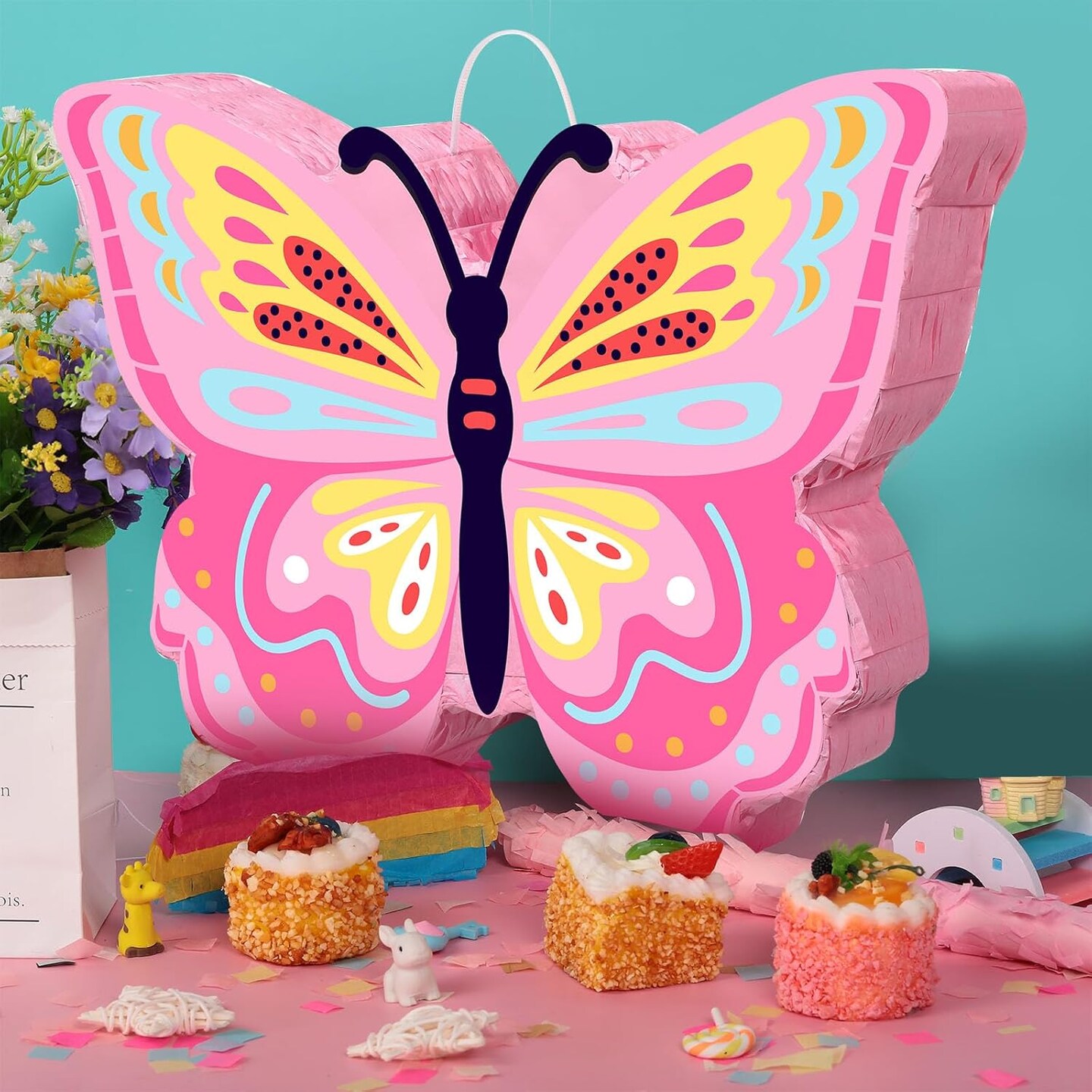 Butterfly Pi&#xF1;ata Girls Butterfly Party Supplies Fairy Woodland Set - Pink Birthday Pi&#xF1;ata with Stick and Blindfold Mask for Birthday Baby Shower Party Supplies Decoration