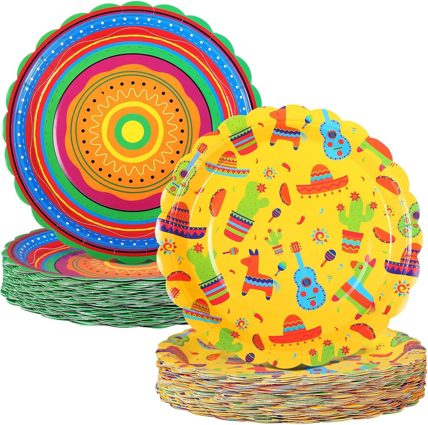 100 Pack 9 Inch Mexican Paper Plates Fiesta Dinner Plates Cinco De Mayo Disposable Tableware for Mexican Taco Tuesday Birthday Party Decorations Supplies(Classic)