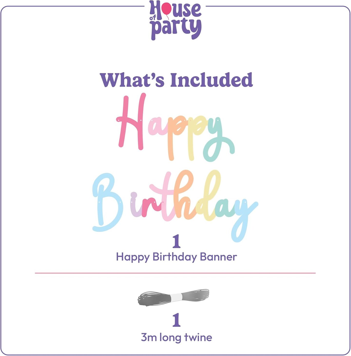 HOUSE OF PARTY Happy Birthday Banner | Cursive Birthday Sign for Party Decor, Backdrop