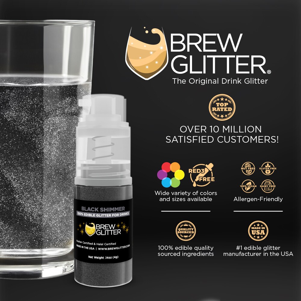 Brew Glitter - Black Shimmer Edible Drink Glitter (4g, Mini Spray Pump) for Beer, Cocktails and Beverages