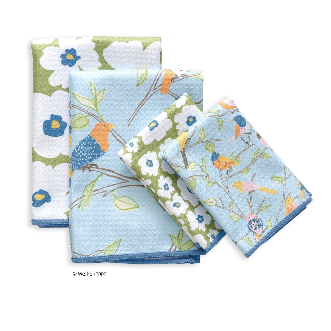 Floral Finch & Friends All-Purpose Microfiber Towels, Set of 4