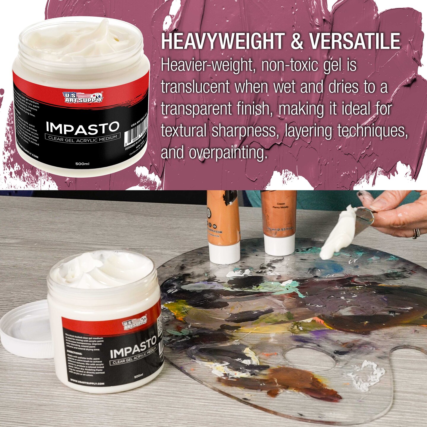 Impasto Clear Acrylic Gel Medium (500ml Tub) - Matte &#x26; Gloss for Texture, Layering &#x26; Extending Acrylic Paint