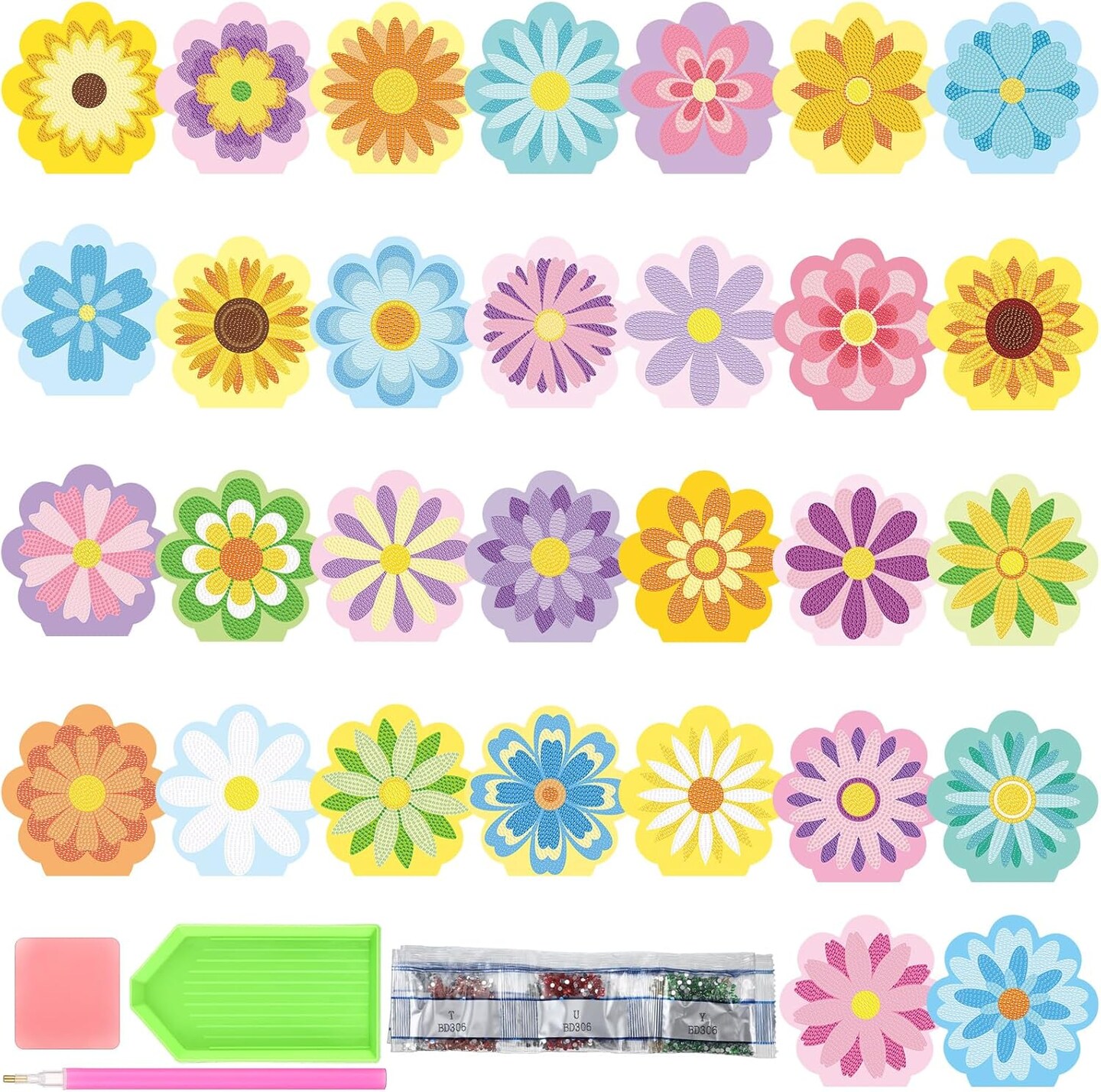 30 Pcs Mother's Day Flower Diamond Painting Greeting Card Kit