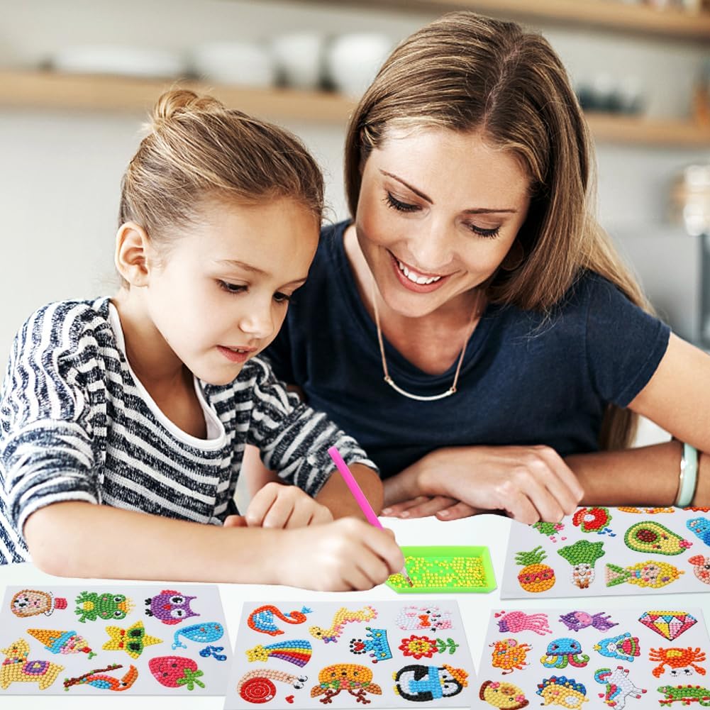 60pcs 5D Diamond Art Stickers Arts and Crafts Creative Gem Art Paint by Number Kits for Kids Ages 4-6 6-8 8-12 Boys Girls DIY Mosaic Stickers Toys for Birthday Party Halloween Christmas Gifts