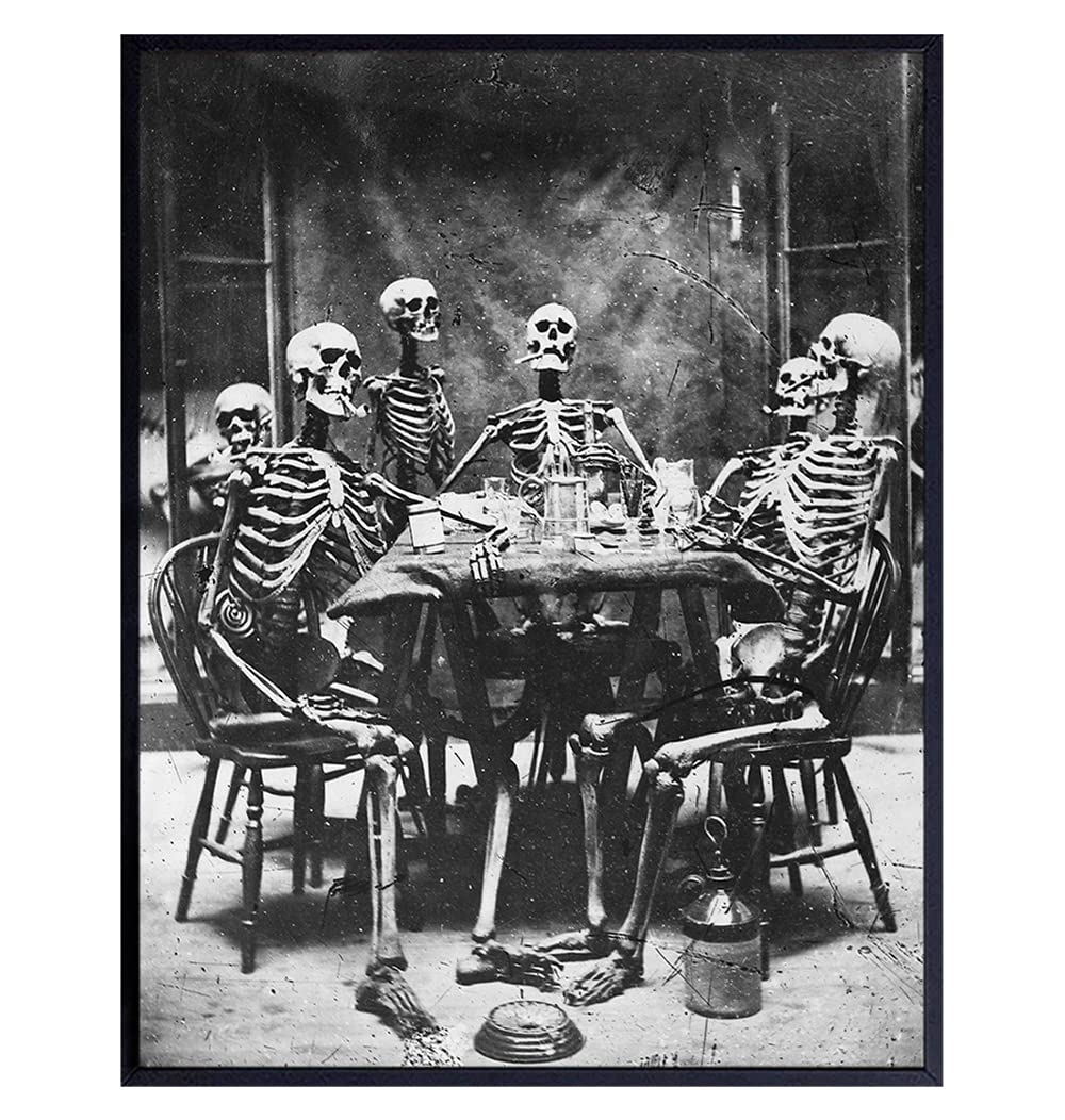 Vintage Skeleton Wall Art 11x14 – Gothic & Horror Decor, Funny Scary Skeleton Poster, Pagan Gifts, Halloween Wall Decoration, Unframed