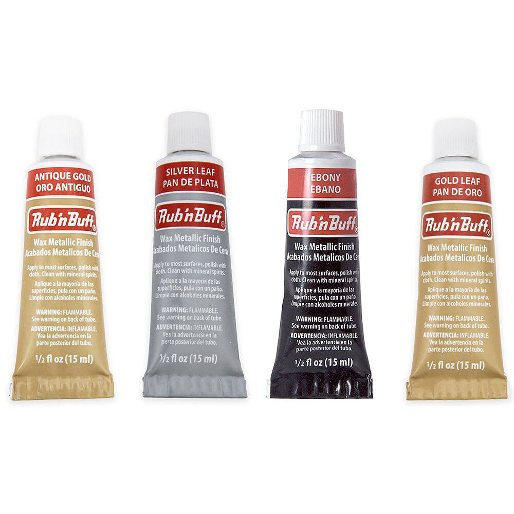 Amaco Rub &#x27;N Buff Wax Metallic Finish, 4 Color Assortment (Silver Leaf, Antique Gold, Gold Leaf, Ebony)