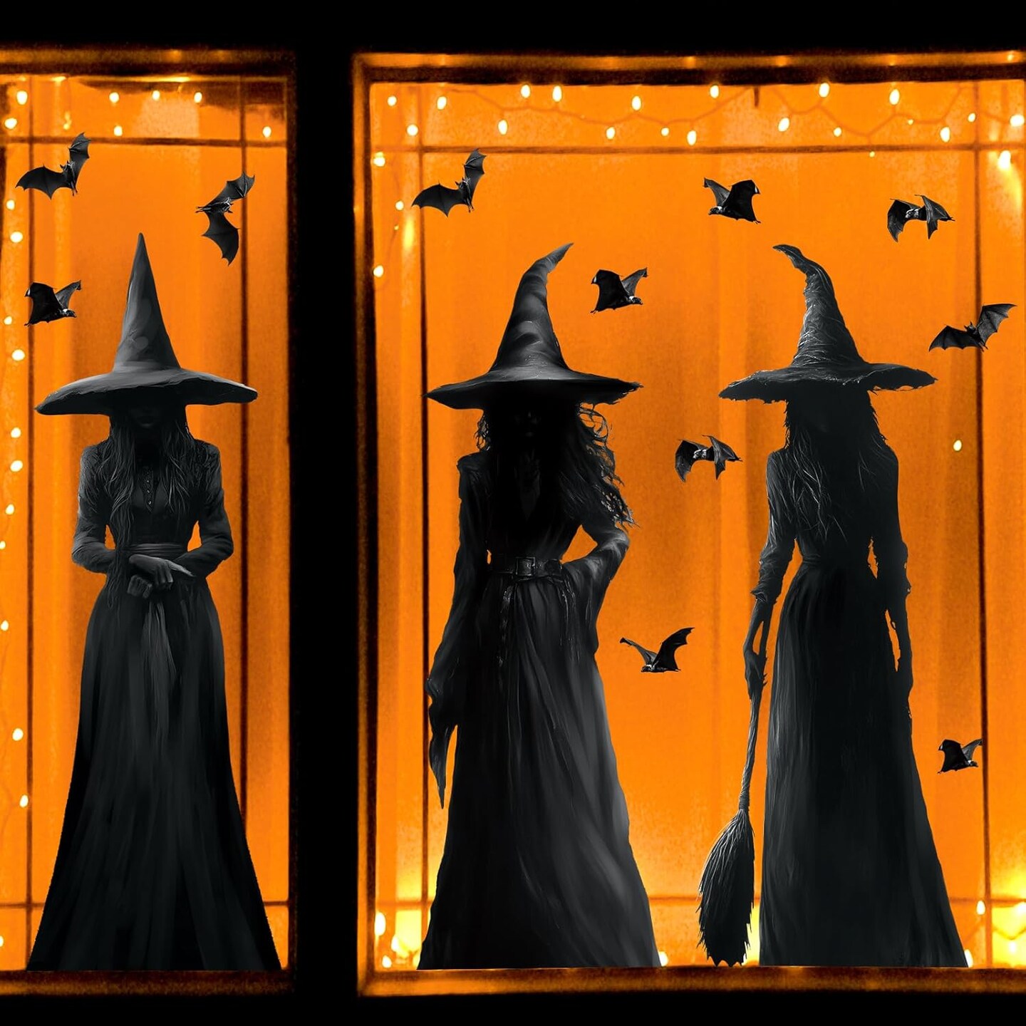 3pcs Large Dark Witch and Bats Silhouette Halloween Decals