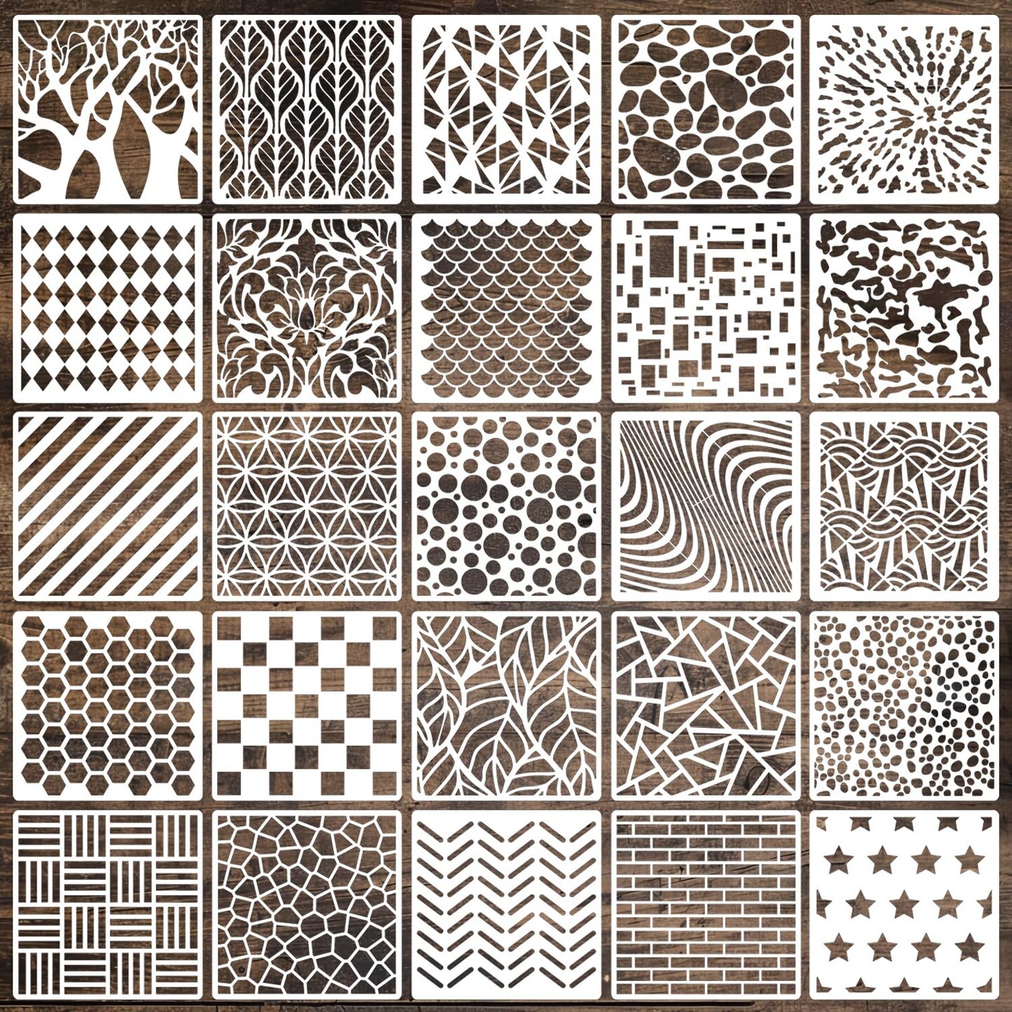 Geometric Stencils for Crafts 6&#x22; Reusable Texture Stencils Layering Stencil for Painting on Wood Wall Furniture Fabrics