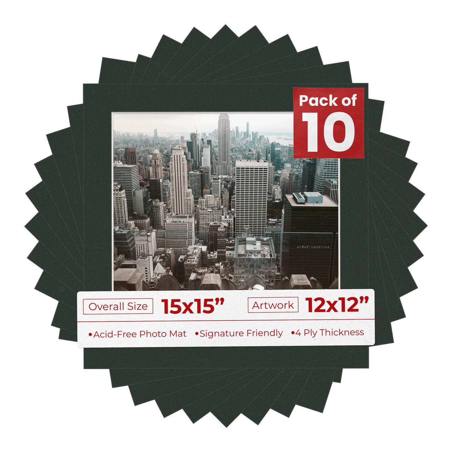 Textured Black Mat Board for 15x15 Frames - Fits 12x12 Photos