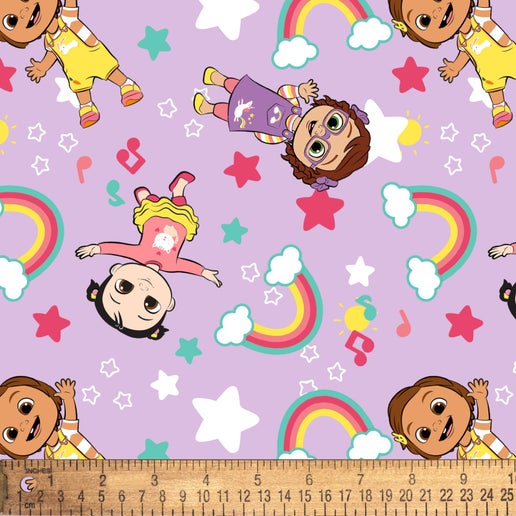 Licensed Cocomelon Reach for the Stars Lavender Cotton Fabric by the Yard