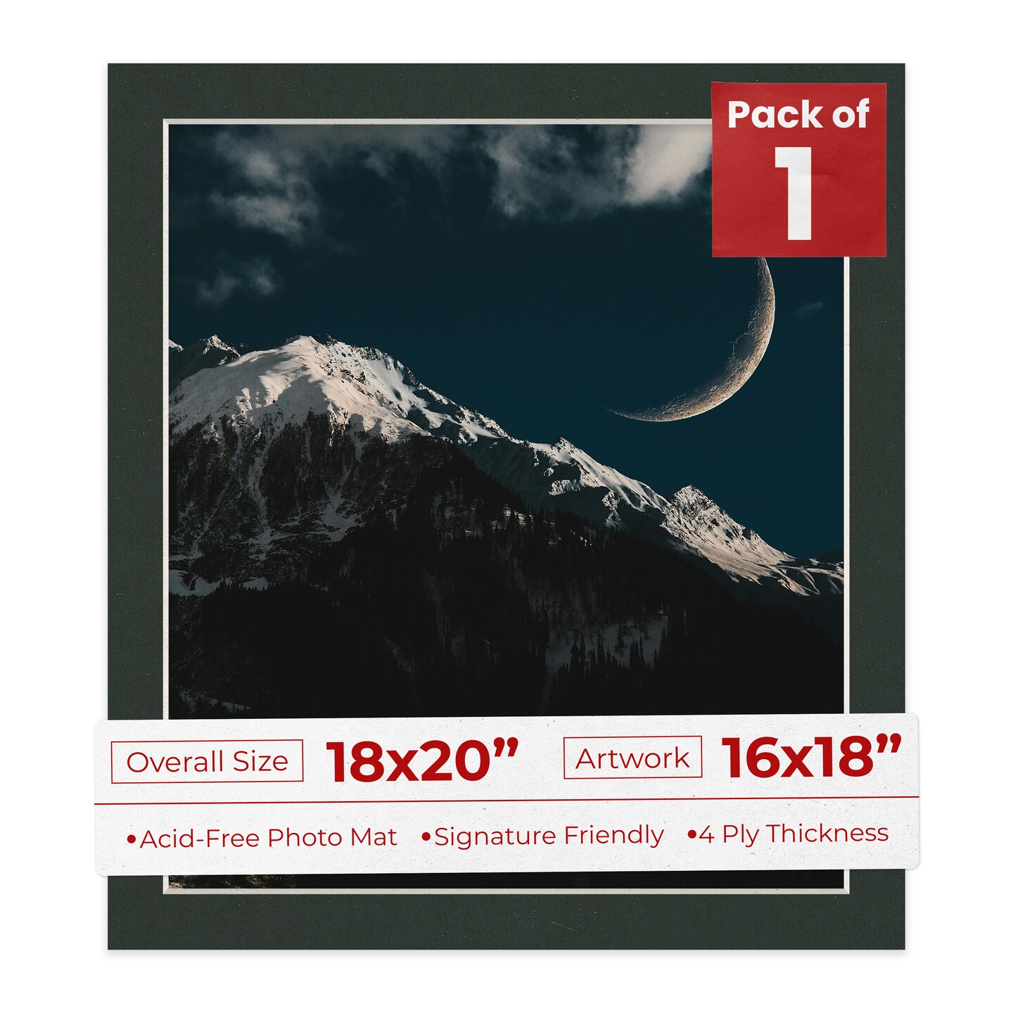 Textured Black Mat Board for 18x20 Frames - Fits 16x18 Photos