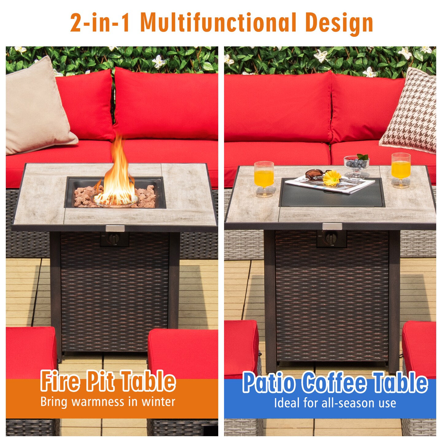 Black Square 30 Inch Gas Fire Pit Table with Ceramic Tile Top