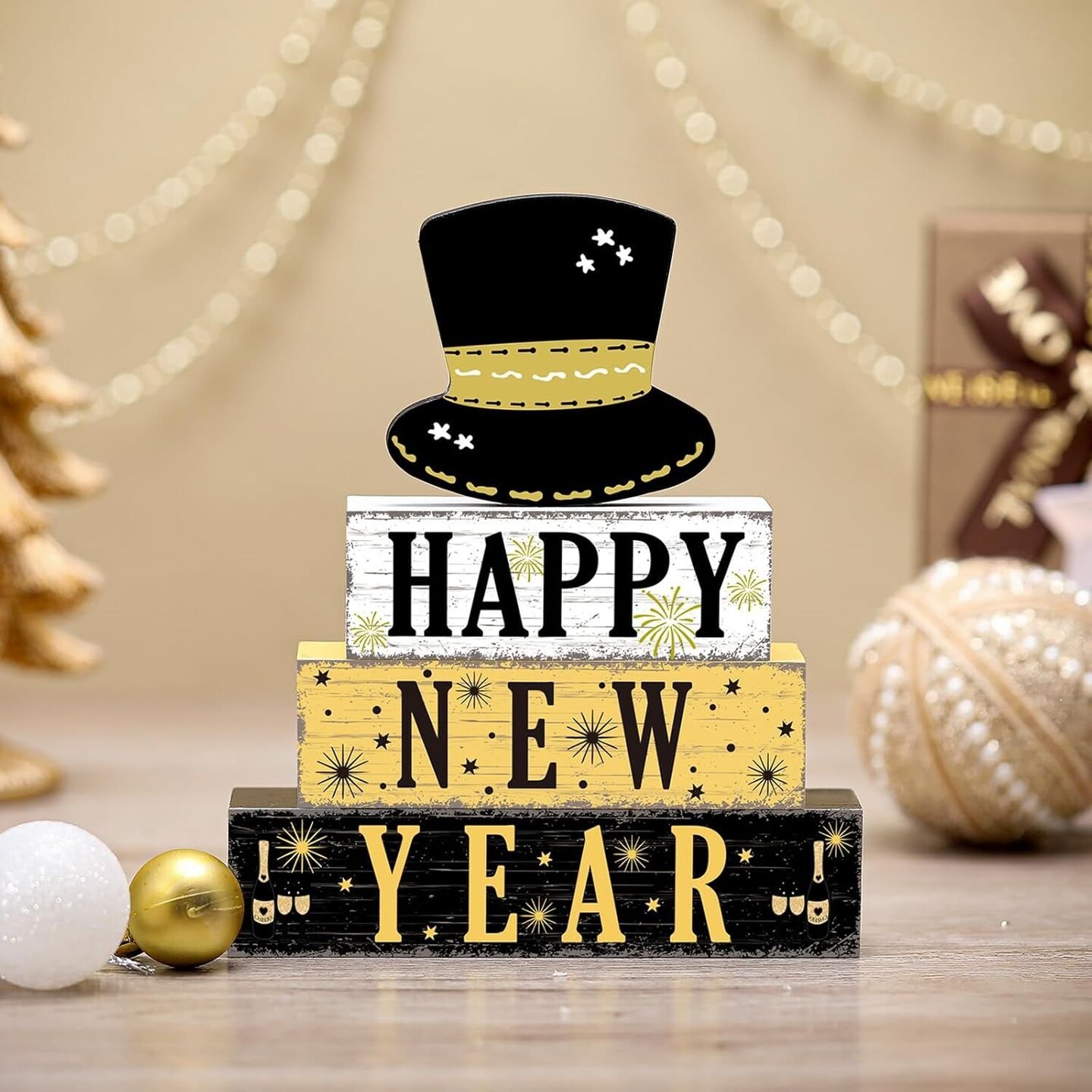 Edge Collections -Black-Celebratory New Year Tiered Tray Centerpieces-4 pcs