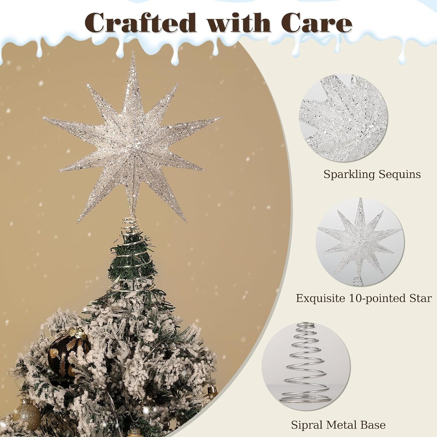 13inch Xmas Tree Topper with LED Light Beads(Silver)